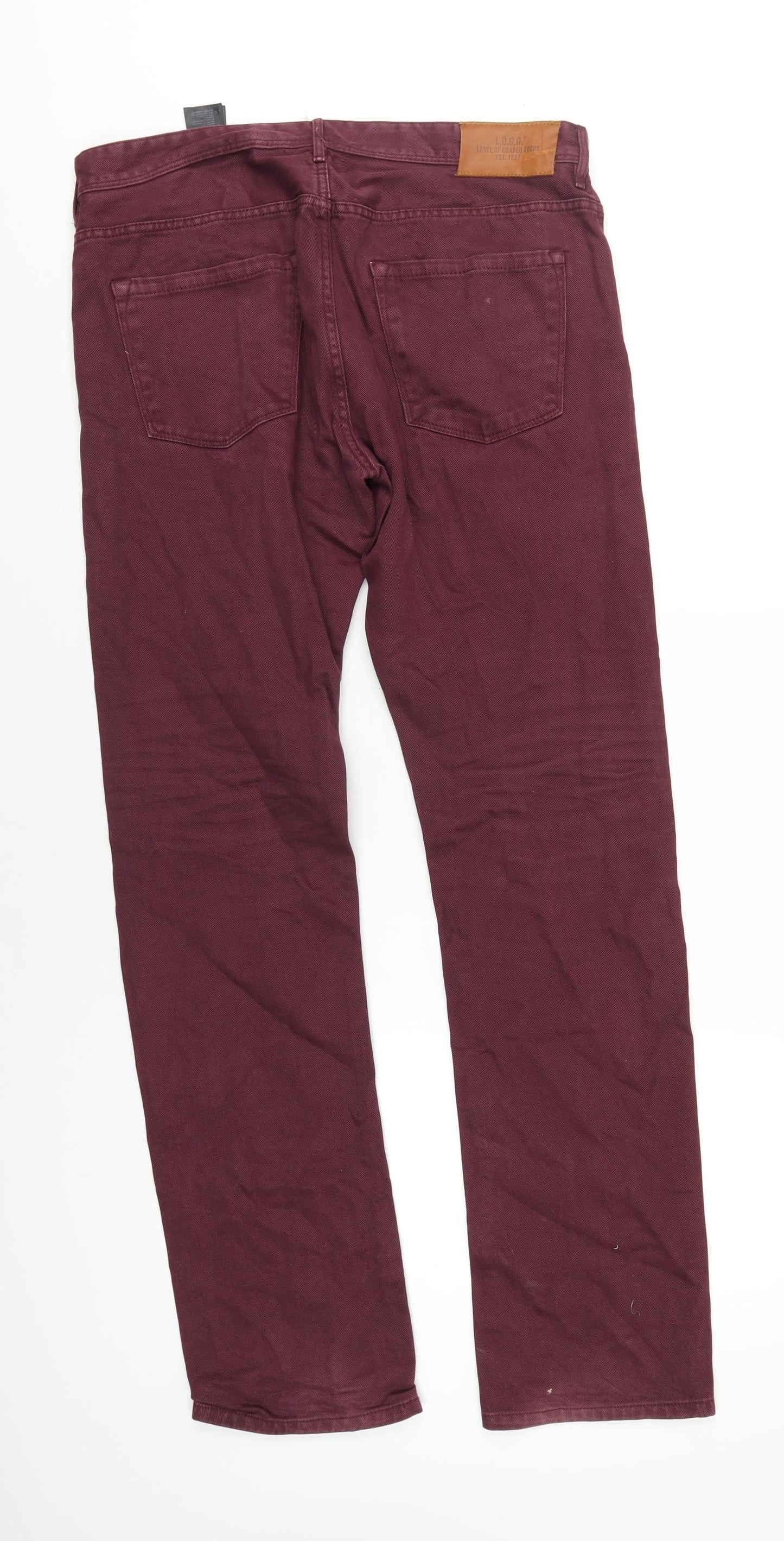 H&M Mens Red Cotton Straight Jeans Size 33 in L33 in Regular Button