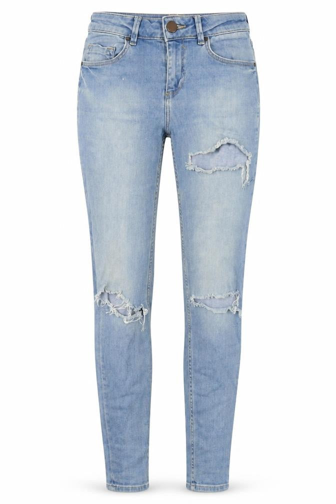 Front view of ASOS women’s blue cotton skinny jeans, size UK 28, in, 32-inch leg regular zip