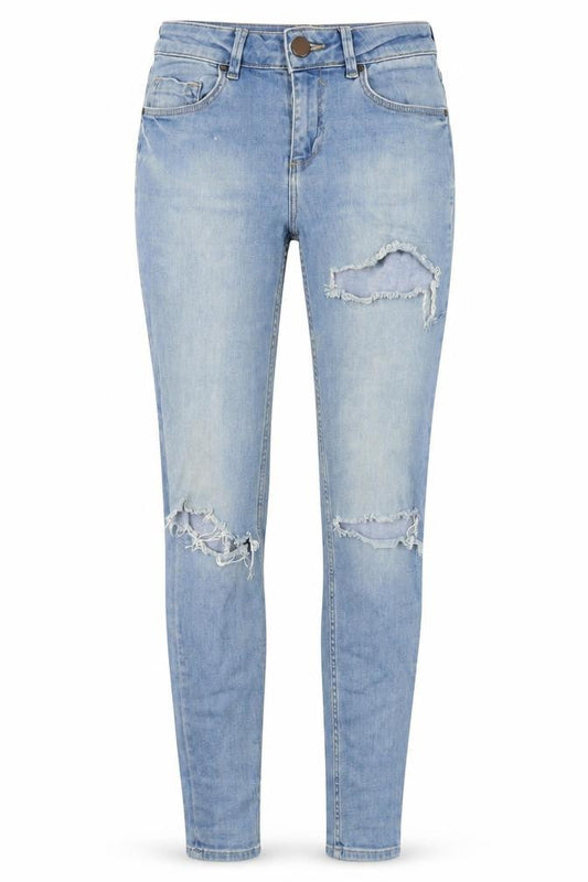 Front view of ASOS women’s blue cotton skinny jeans, size UK 28, in, 32-inch leg regular zip