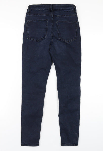 Marks and Spencer Womens Blue Cotton Skinny Jeans Size 8 L27 in Regular Zip