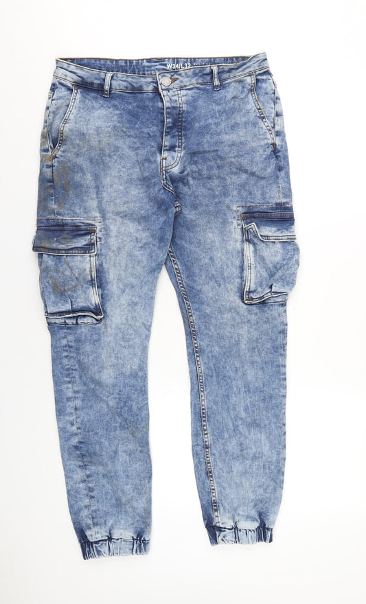 Denim & Co. Mens Blue Cotton Tapered Jeans Size 34 in L32 in Regular Zip