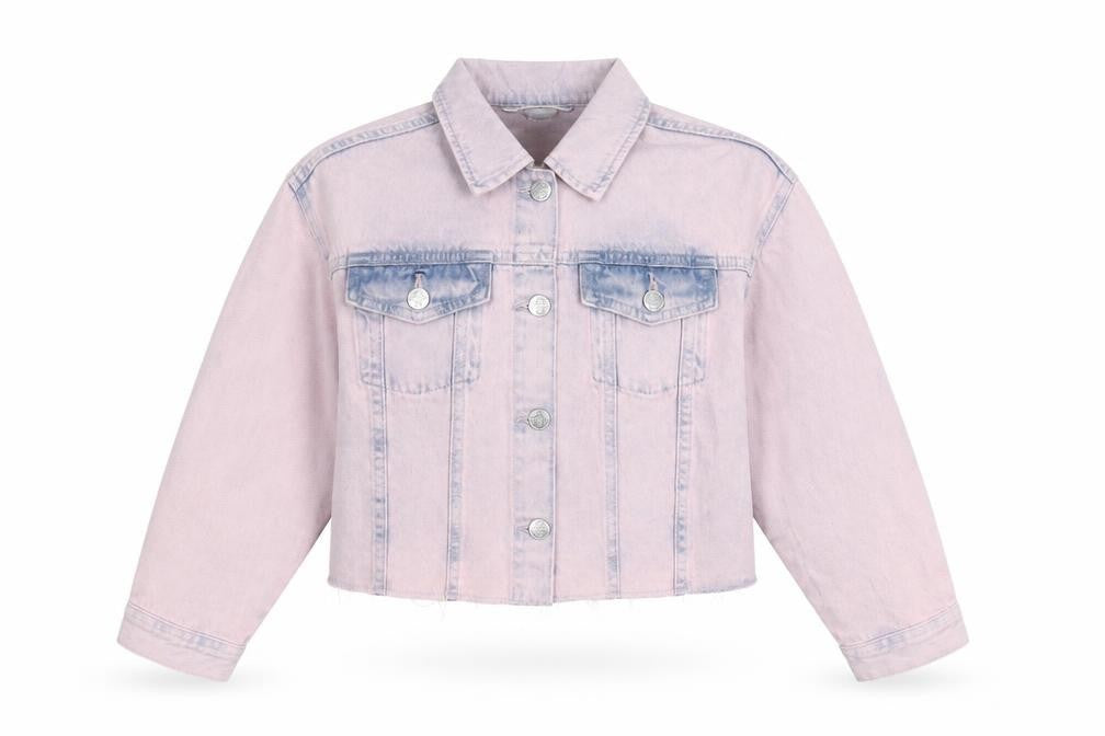 Front view of Marks & Spencer girls’ pink jacket, size 10-11, years button