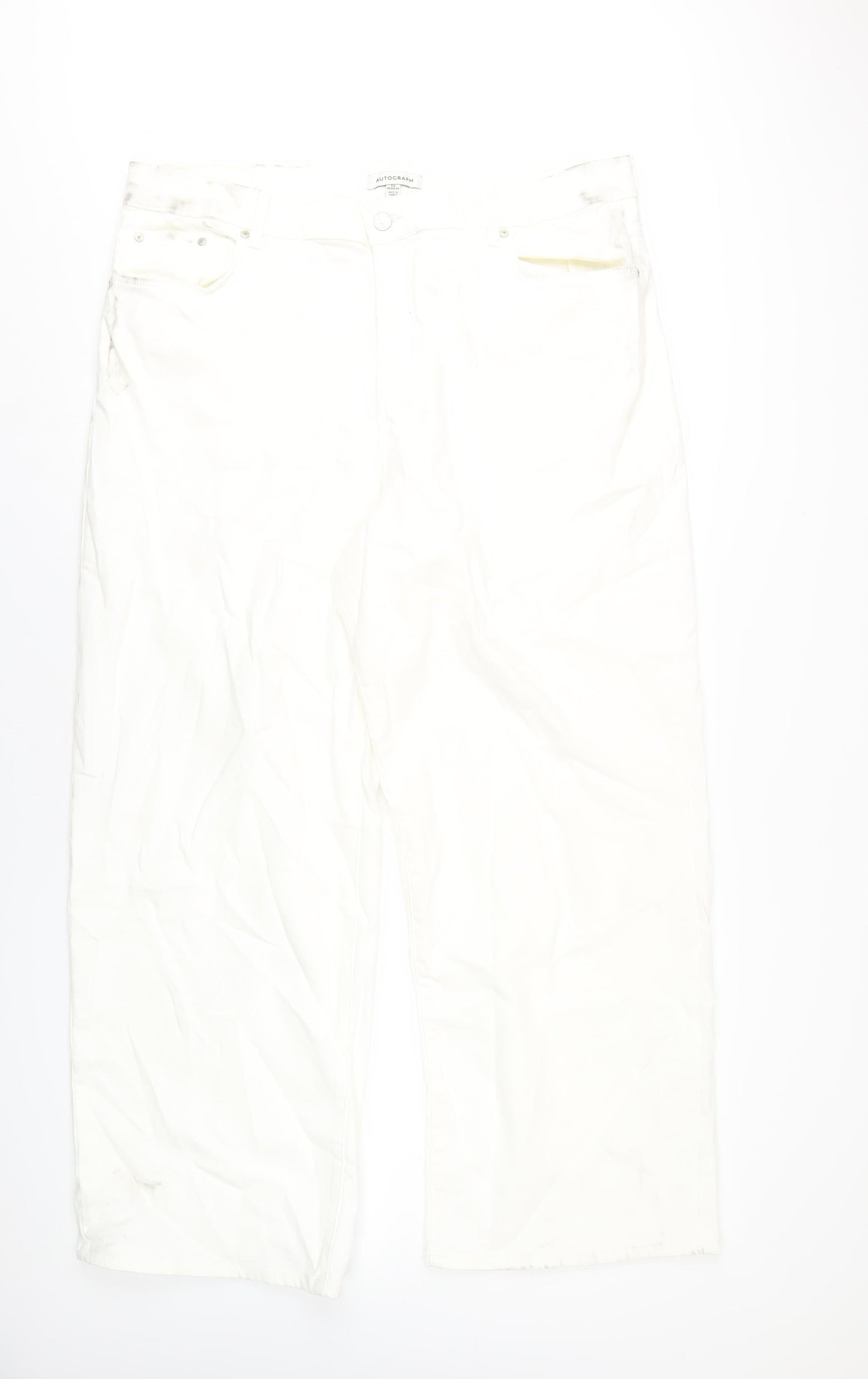 Autograph Womens White Cotton Wide-Leg Jeans Size 22 L30 in Regular Zip