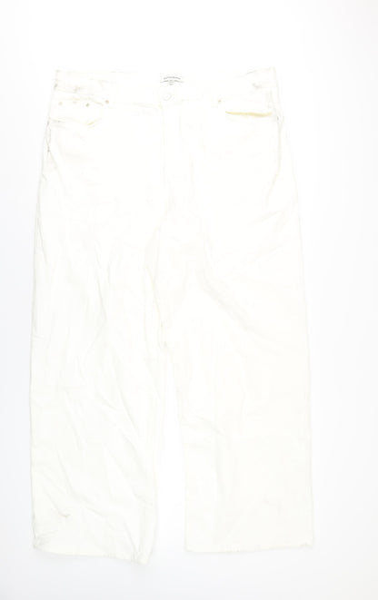 Autograph Womens White Cotton Wide-Leg Jeans Size 22 L30 in Regular Zip