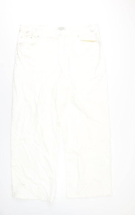 Autograph Womens White Cotton Wide-Leg Jeans Size 22 L30 in Regular Zip