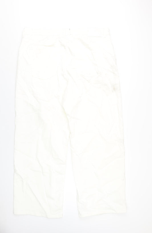Autograph Womens White Cotton Wide-Leg Jeans Size 22 L30 in Regular Zip