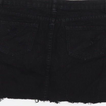 Denim Club Womens Black Cotton A-Line Skirt Size 8 Zip