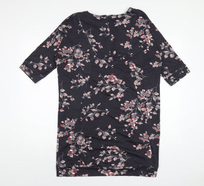 VIZ-A-VIZ Womens Grey Floral Polyester A-Line Size 12 Round Neck Zip