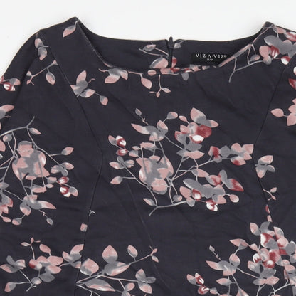 VIZ-A-VIZ Womens Grey Floral Polyester A-Line Size 12 Round Neck Zip