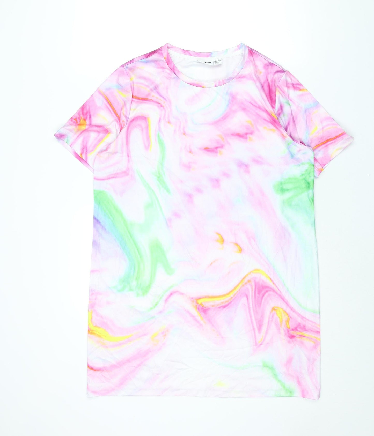 Noisy may Womens Pink Geometric Polyester T-Shirt Dress Size L Round Neck Pullover - Marble Print