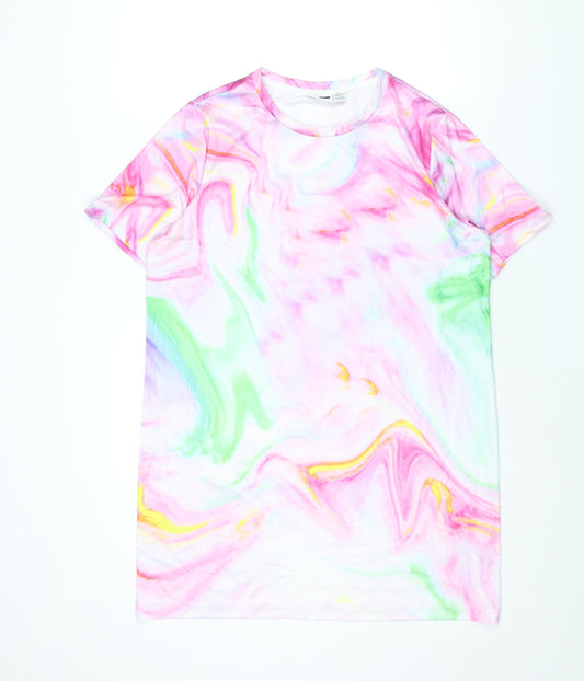 Noisy May Womens Pink Geometric Polyester T-Shirt Dress Size L Round Neck Pullover - Marble Print