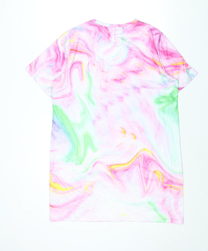Noisy may Womens Pink Geometric Polyester T-Shirt Dress Size L Round Neck Pullover - Marble Print