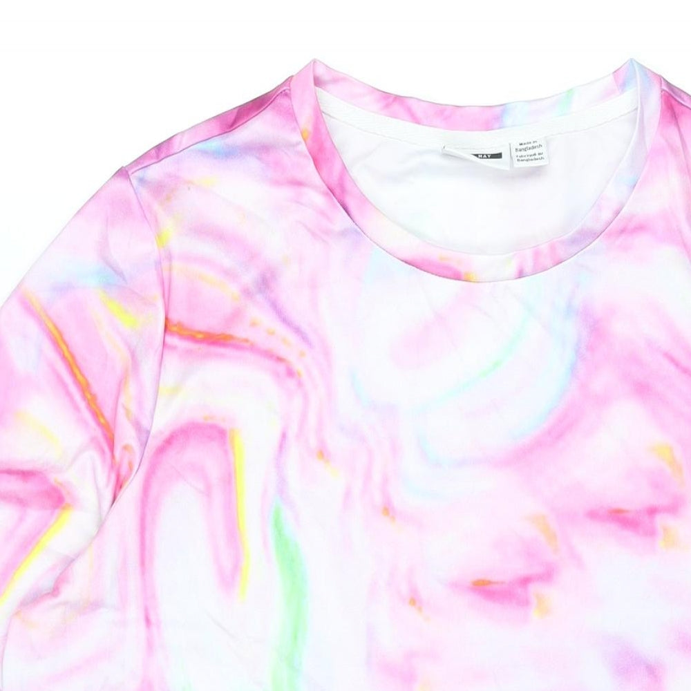 Noisy may Womens Pink Geometric Polyester T-Shirt Dress Size L Round Neck Pullover - Marble Print