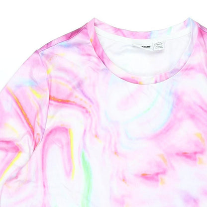Noisy may Womens Pink Geometric Polyester T-Shirt Dress Size L Round Neck Pullover - Marble Print