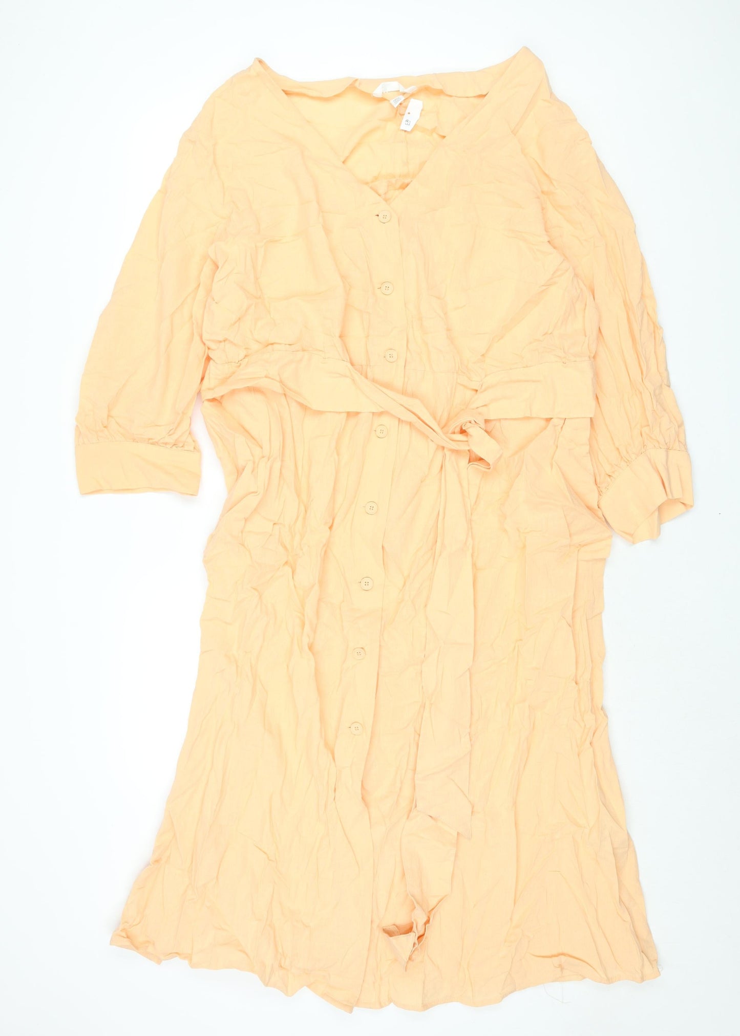 H&M Womens Orange Cotton Shift Size 2XL V-Neck Button - Belted