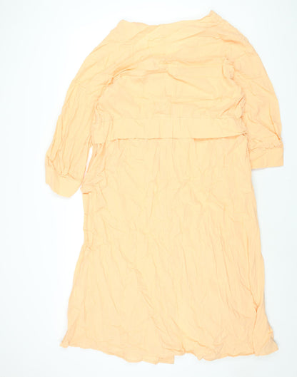 H&M Womens Orange Cotton Shift Size 2XL V-Neck Button - Belted