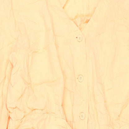 H&M Womens Orange Cotton Shift Size 2XL V-Neck Button - Belted