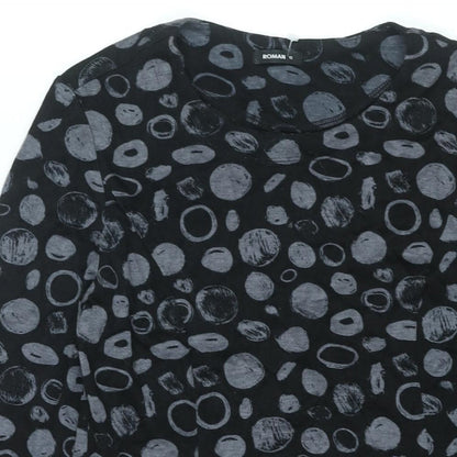 Roman Womens Black Geometric Polyester Shift Size 12 Round Neck Pullover
