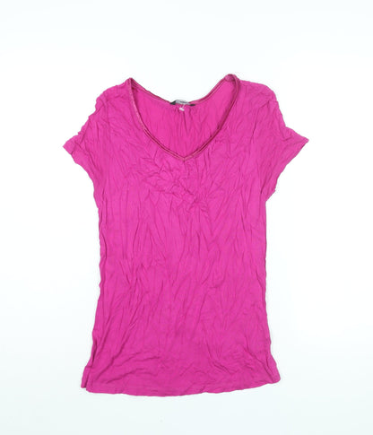 M&Co Womens Pink Viscose Basic T-Shirt Size 14 V-Neck