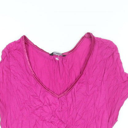 M&Co Womens Pink Viscose Basic T-Shirt Size 14 V-Neck