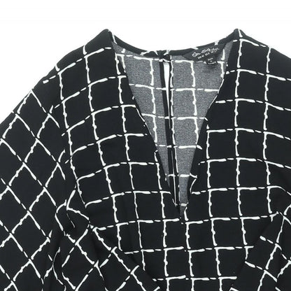 Miss Selfridge Womens Black Geometric Polyester A-Line Size 12 Round Neck Button - Tie Detail