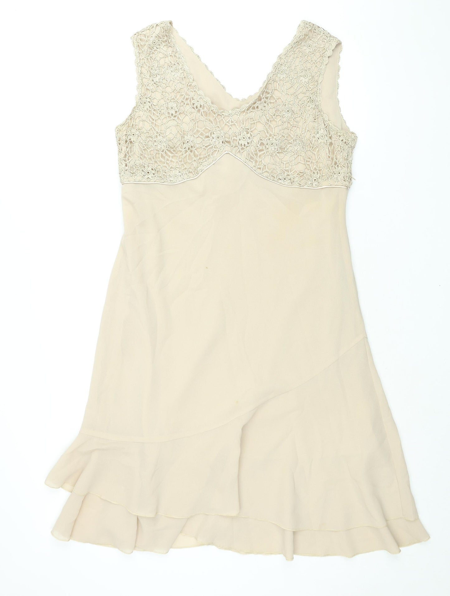 Klass Womens Beige Polyester Shift Size 16 V-Neck Zip - Crochet Bodice