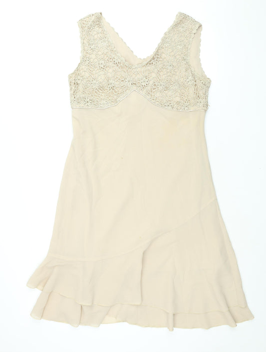 Klass Womens Beige Polyester Shift Size 16 V-Neck Zip - Crochet Bodice