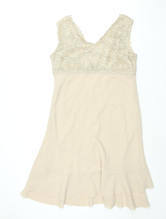 Klass Womens Beige Polyester Shift Size 16 V-Neck Zip - Crochet Bodice