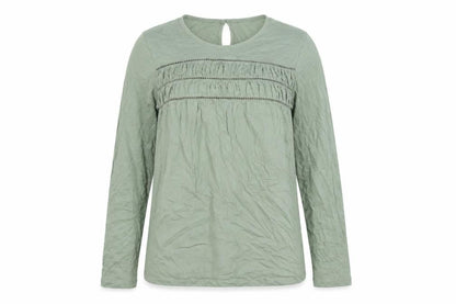 Marks & Spencer Womens Green Viscose Basic Blouse Size 10 Round Neck - Rouched Detail