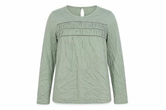 Marks & Spencer Womens Green Viscose Basic Blouse Size 10 Round Neck - Rouched Detail