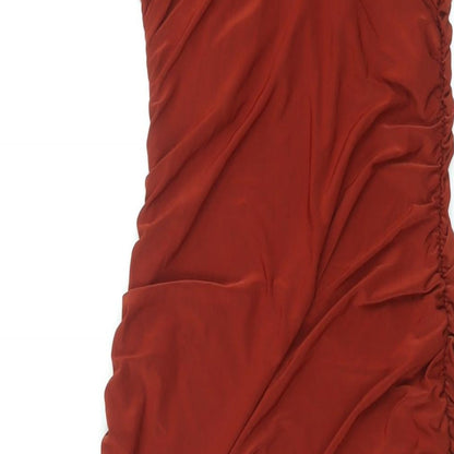Club London Womens Brown Polyester Bodycon Size 8 Scoop Neck Pullover - Rouched