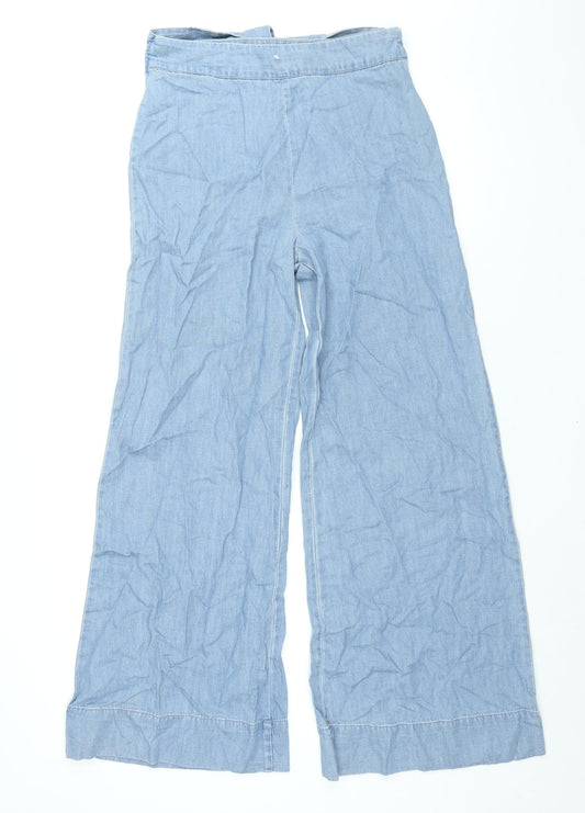 FOREVER 21 Womens Blue Cotton Wide-Leg Jeans Size L L31 in Regular Zip - Tie Detail