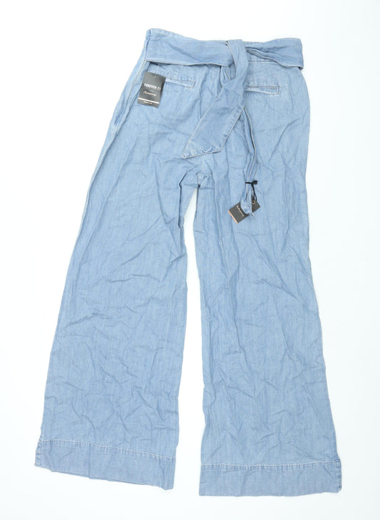 FOREVER 21 Womens Blue Cotton Wide-Leg Jeans Size L L31 in Regular Zip - Tie Detail