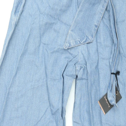 FOREVER 21 Womens Blue Cotton Wide-Leg Jeans Size L L31 in Regular Zip - Tie Detail