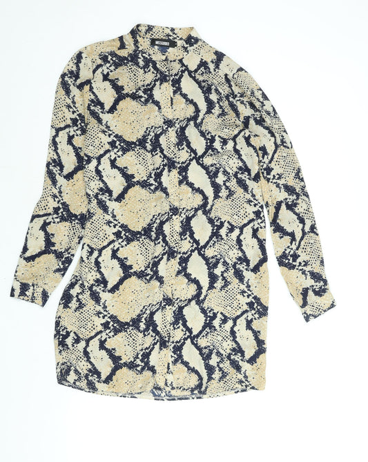 Additional front view of Missguided women’s beige animal print polyester shirt dress, mock neck button - snakeskin print