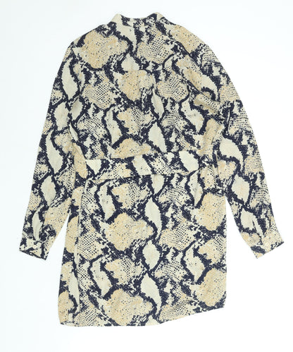 Missguided Womens Beige Animal Print Polyester Shirt Dress Size 8 Mock Neck Button - Snakeskin Print