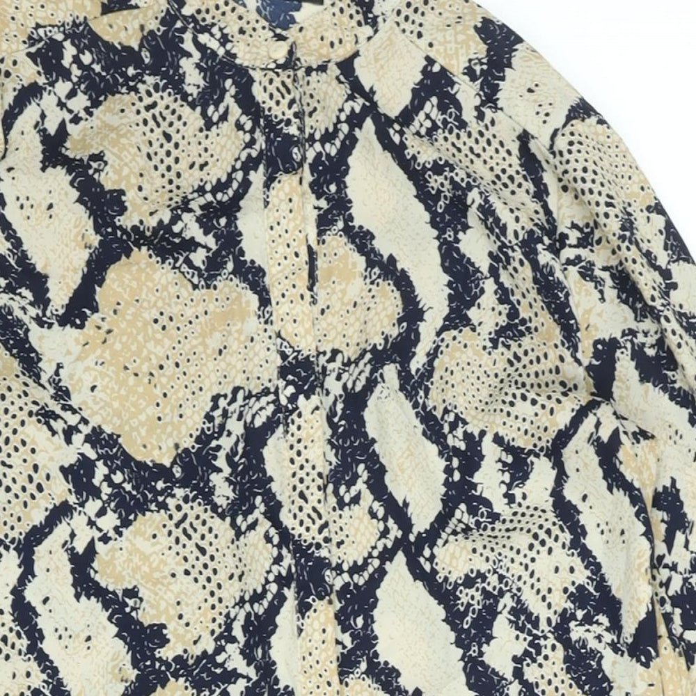 Missguided Womens Beige Animal Print Polyester Shirt Dress Size 8 Mock Neck Button - Snakeskin Print