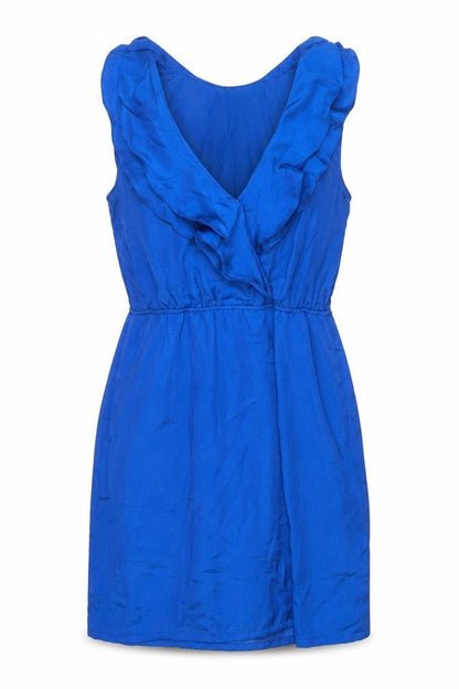 Old Navy Womens Blue Polyester Shift Size L V-Neck Snap - Frill