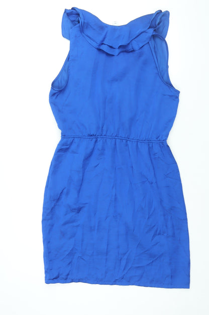 Old Navy Womens Blue Polyester Shift Size L V-Neck Snap - Frill