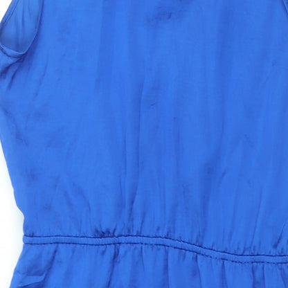 Old Navy Womens Blue Polyester Shift Size L V-Neck Snap - Frill