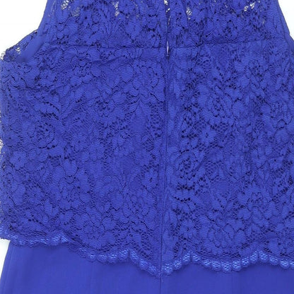 Oasis Womens Blue Polyamide Shift Size 14 Round Neck Button - Lace Bodice