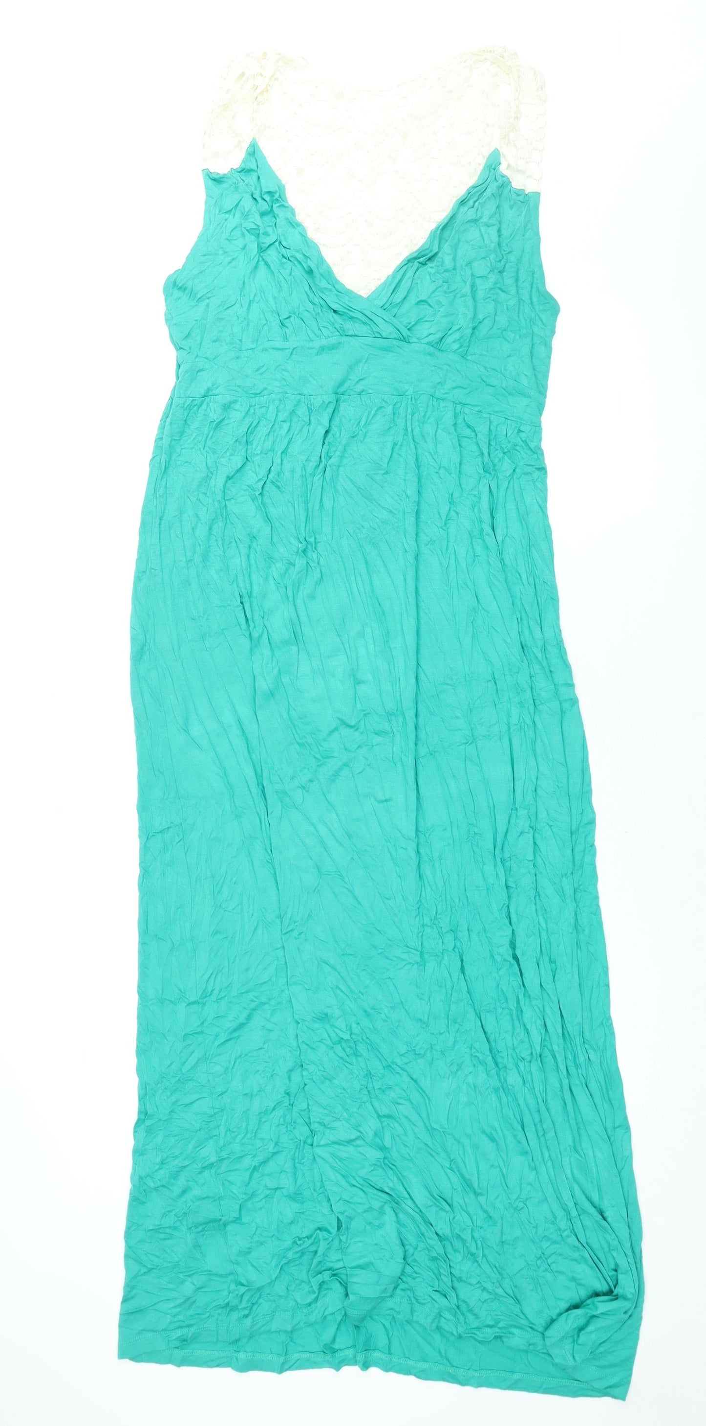 NEXT Womens Green Viscose Maxi Size 18 V-Neck Pullover - Lace Back