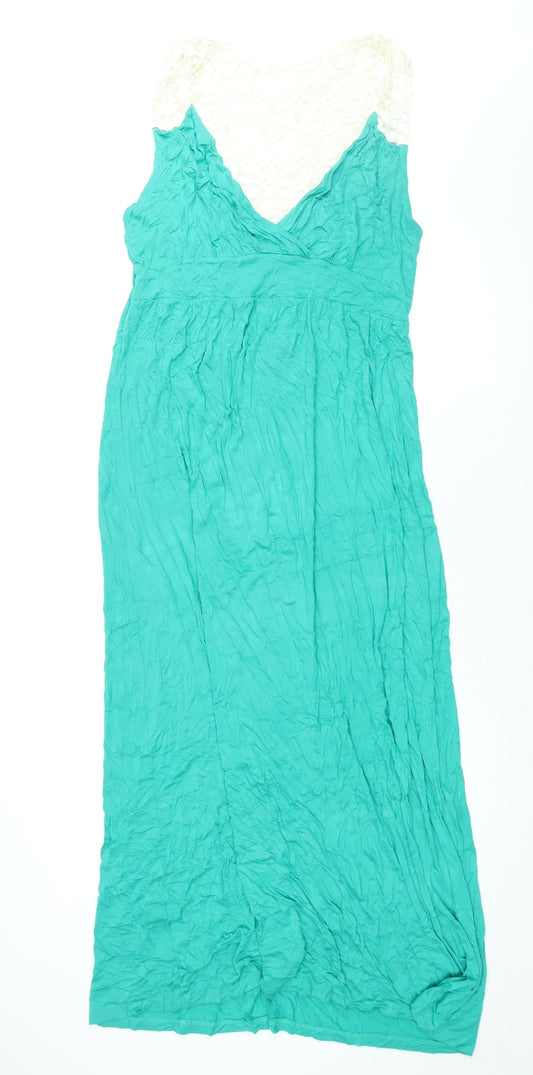 NEXT Womens Green Viscose Maxi Size 18 V-Neck Pullover - Lace Back