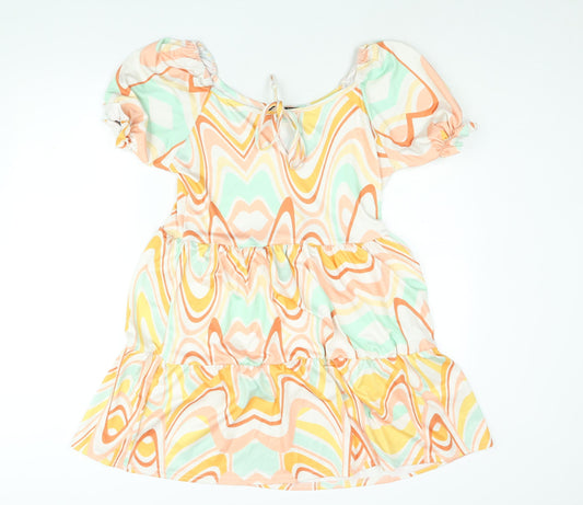 Additional front view of I SAW IT FIRST women’s multicoloured geometric polyester a-line, scoop neck tie - smocked