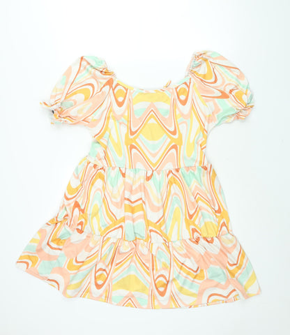 I SAW IT FIRST Womens Multicoloured Geometric Polyester A-Line Size 16 Scoop Neck Tie - Smocked