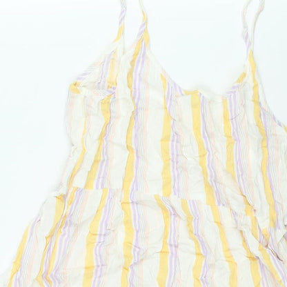 New Look Womens Multicoloured Striped Viscose Tank Dress Size 14 Scoop Neck Pullover - Smocked