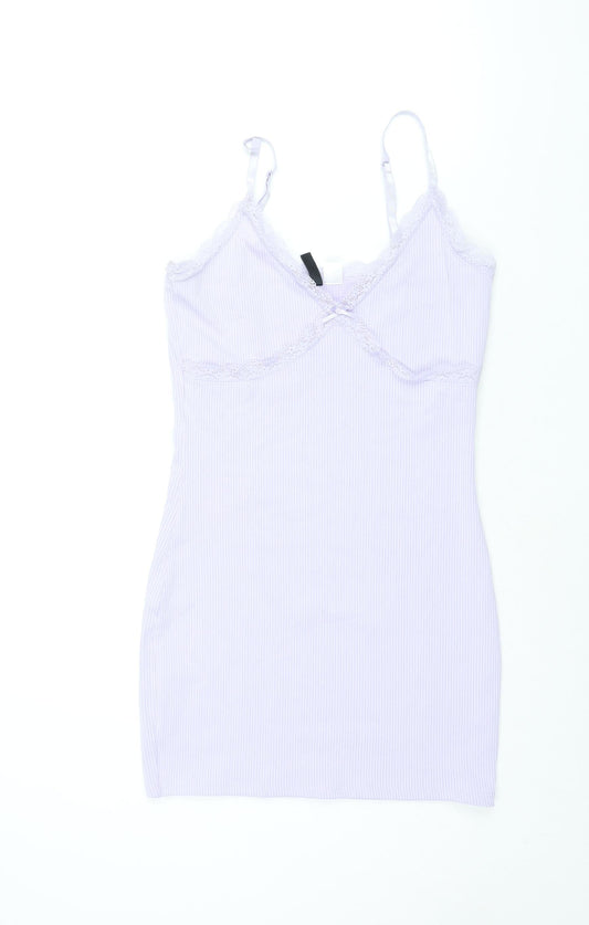 Divided by H&M Womens Purple Polyester Mini Size M V-Neck Pullover - Lace Trim Bow