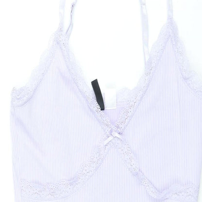 Divided by H&M Womens Purple Polyester Mini Size M V-Neck Pullover - Lace Trim Bow