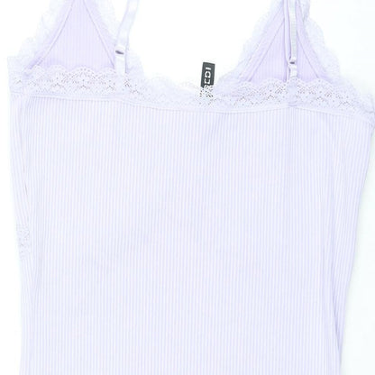 Divided by H&M Womens Purple Polyester Mini Size M V-Neck Pullover - Lace Trim Bow