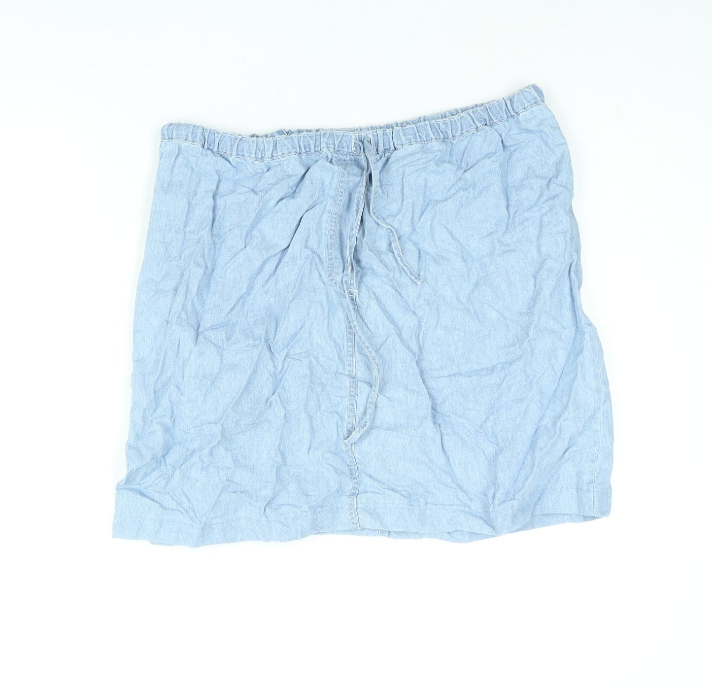 BHS Womens Blue Cotton Mini Skirt Size 34 in Drawstring
